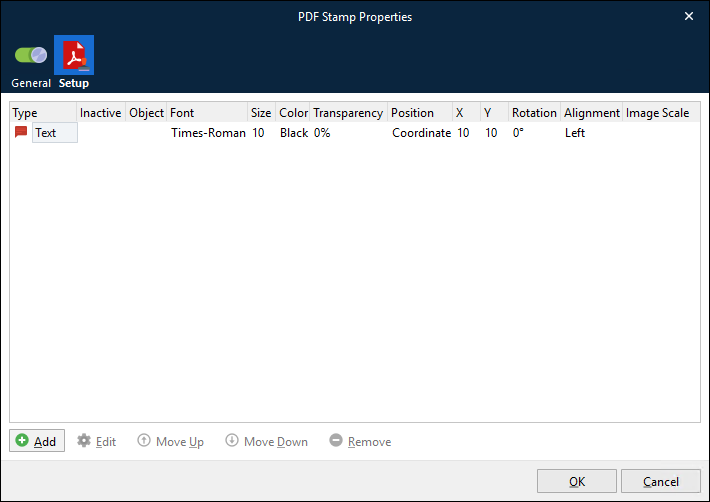 The PDF Stamp Properties window.